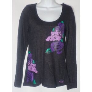 Lost Women Long Sleeve T Shirt Casual Purple Rose Black
